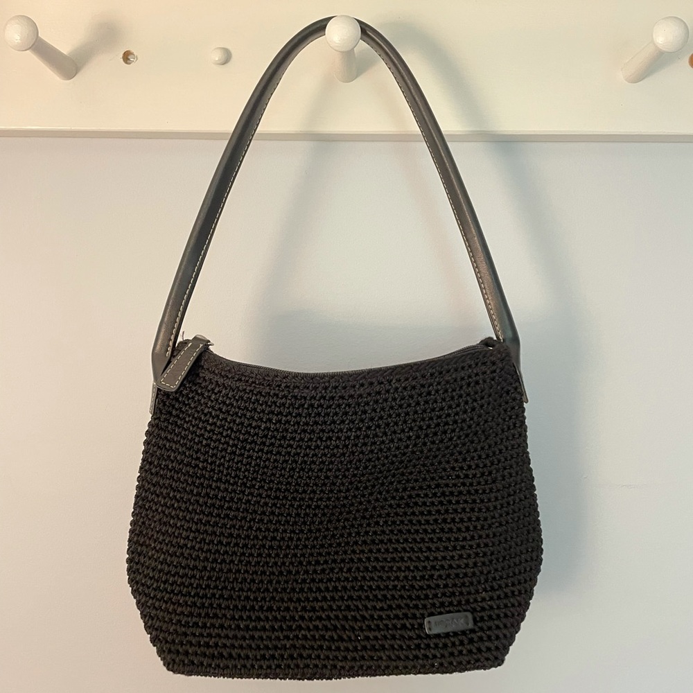 THE SAK LUCIA Jackson Black Crochet w Leather Handle Bag.